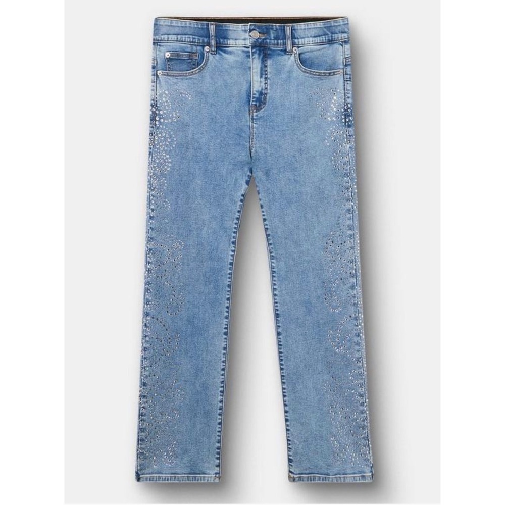 Torrid Bombshell Straight Jeans 18R Medium Wash Rhinestone Embellished Blue Plus